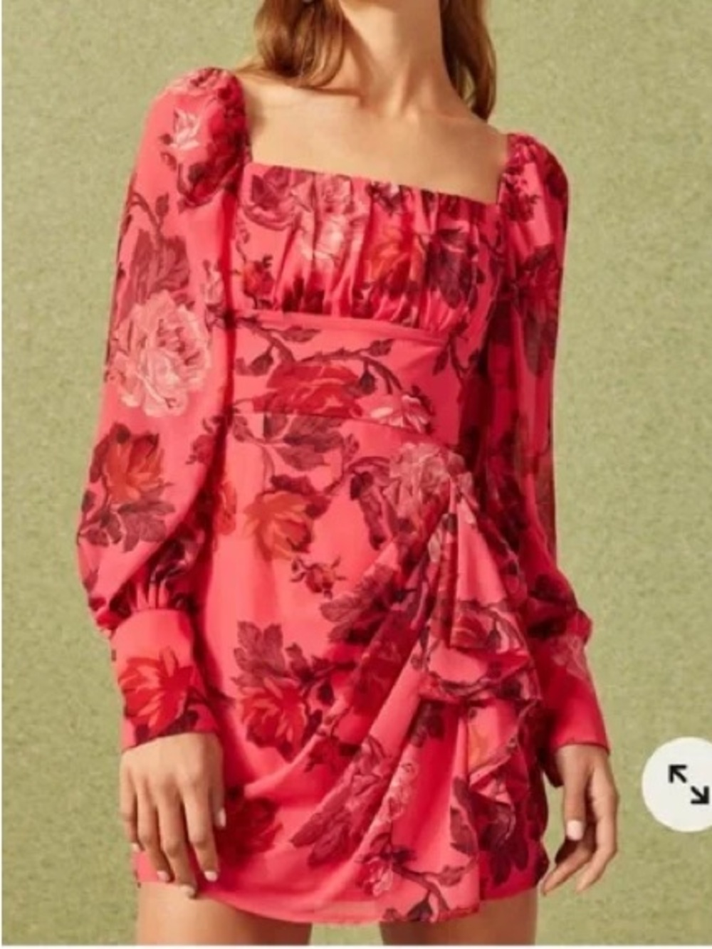C/MEO Collective Pink Floral Square-Neck Long-Sleeve Mini Dress